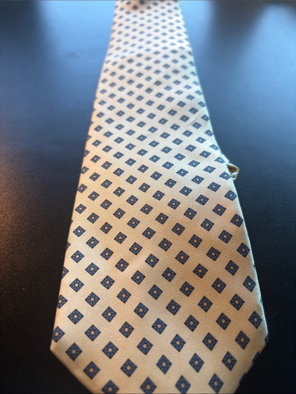 Stafford Ivory Tie with Blue Diamond Medallions